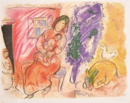 Marc Chagall (1887-1985) Russian/French. "Motherhood (Maternite)", Lithograph in colours, Signed and