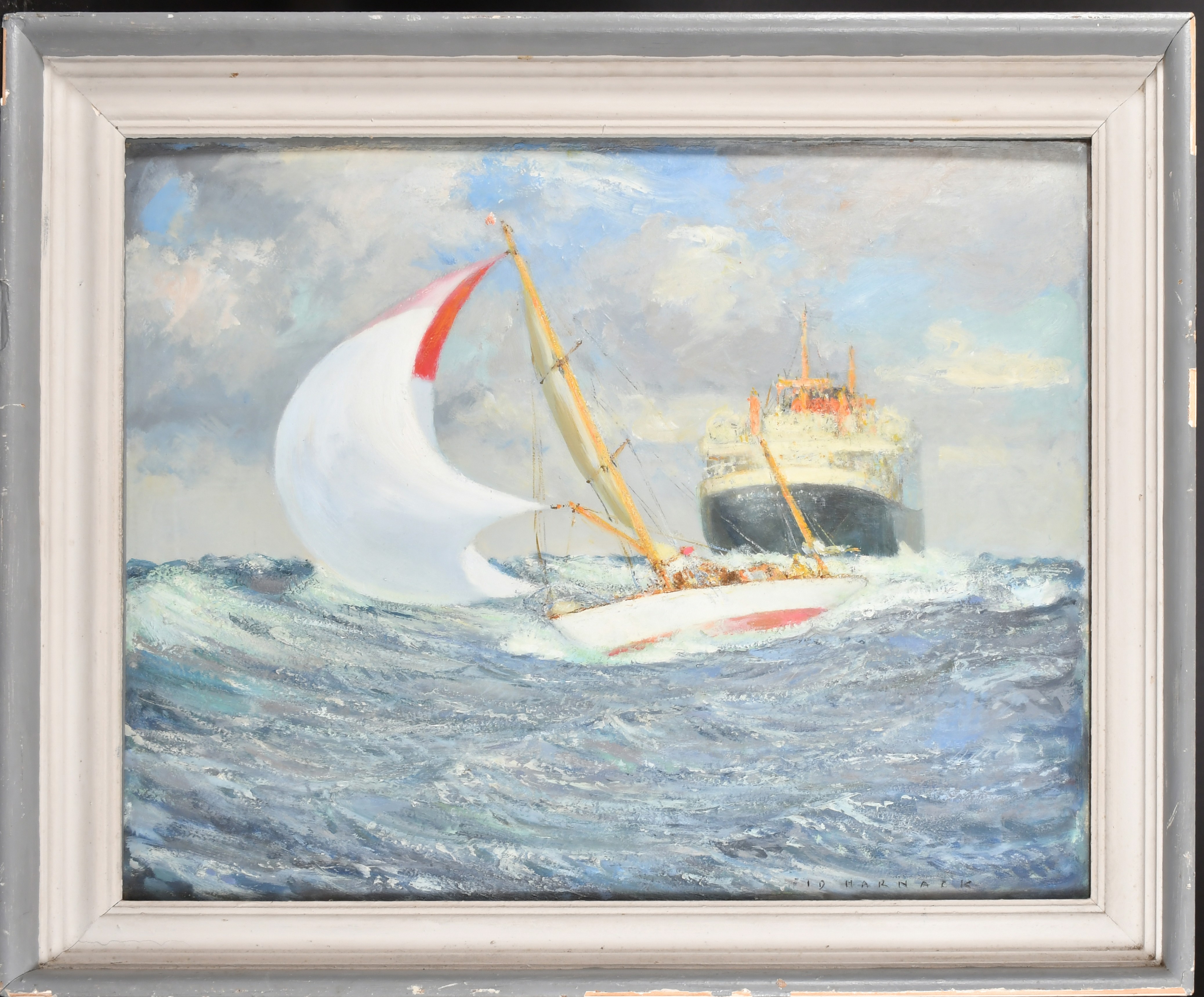 Frederick Bertrand 'Fid' Harnack (1897-1983) British. "Cruising", Oil on board, Signed, 23.5" x 29. - Image 2 of 7