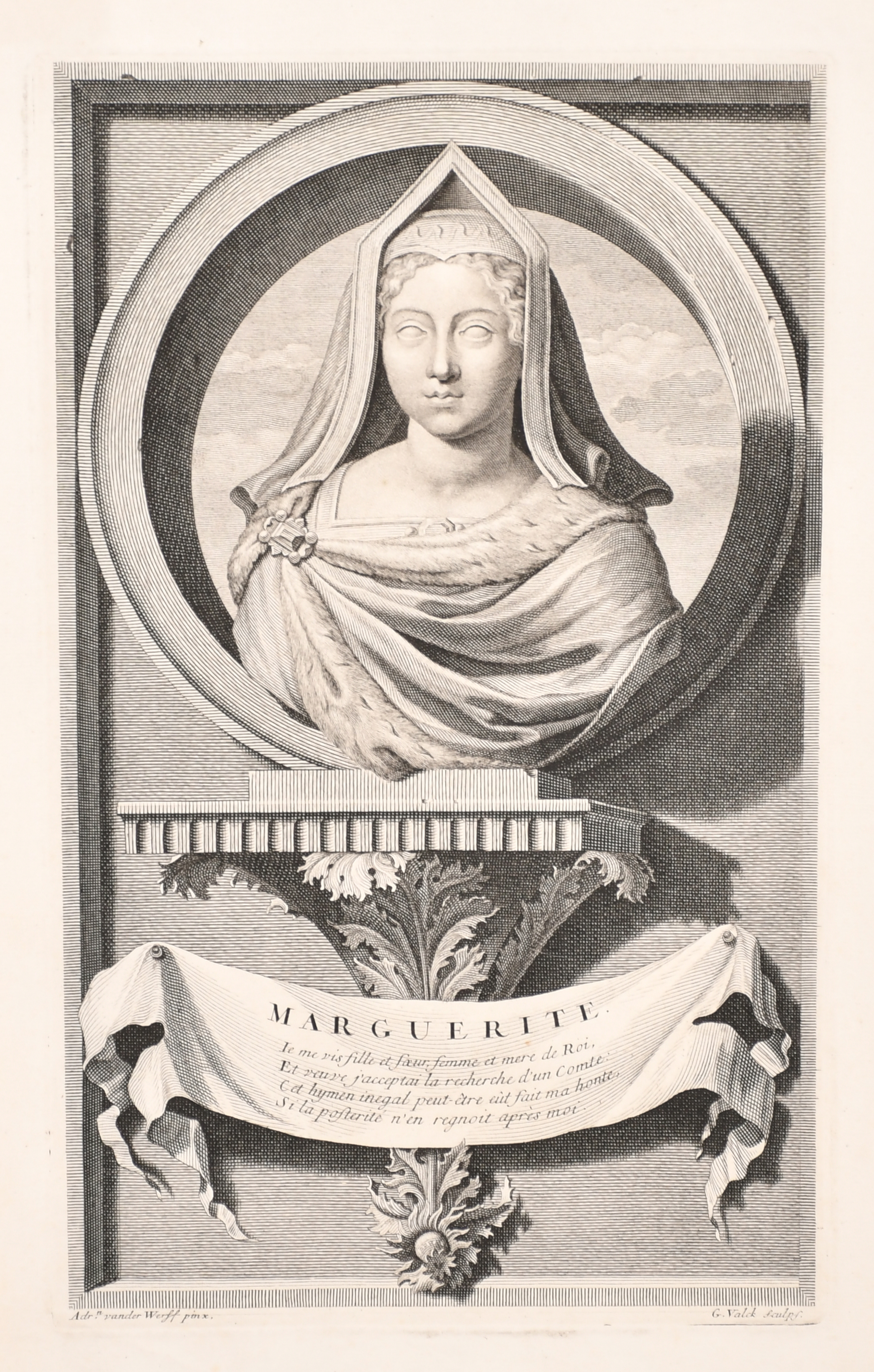 Adrian Vander Werff (1659-1722) Dutch. "Marguerite", Engraved by G Valck, unframed 11.75" x 7" (29.8
