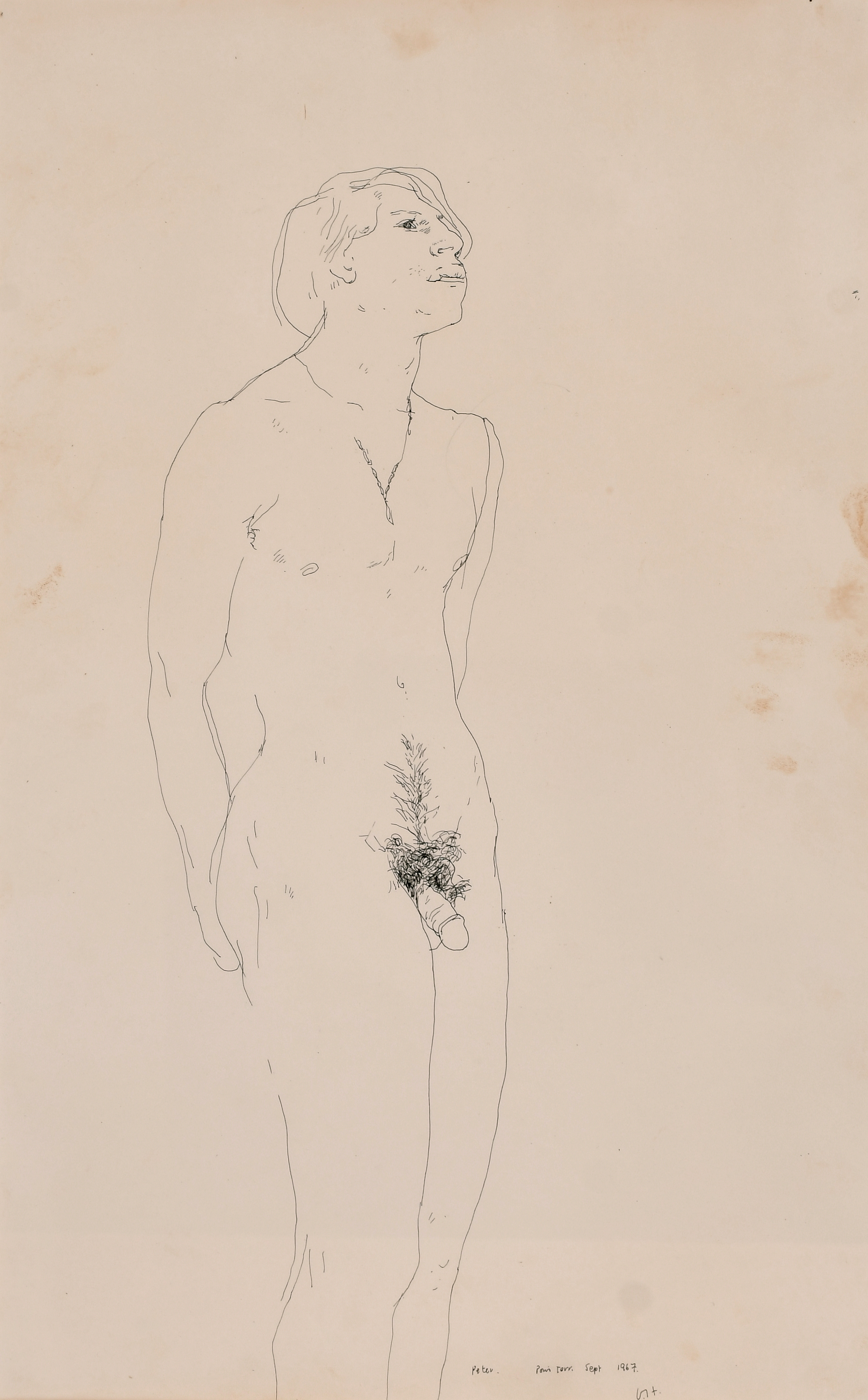 David Hockney (1937-) British. "Peter" (Peter Schlesinger), Ink, Signed, inscribed 'Powis Terr'