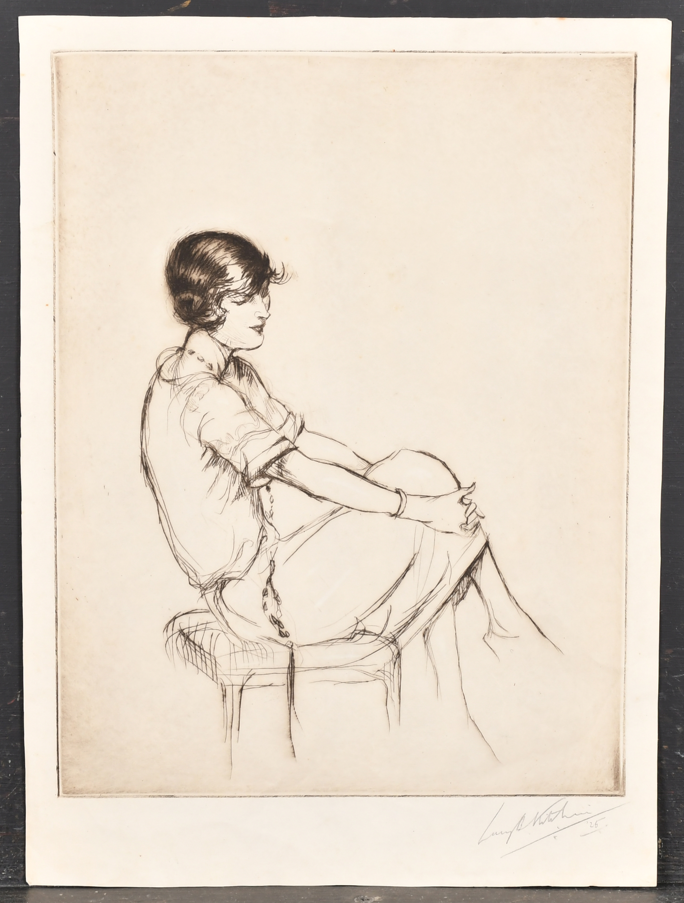 Lucy B Whiteham (20th Century) British. A Girl Seated on a Stool, Etching, Signed and dated '25 in - Image 2 of 7