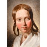 Attributed to Josef Manes (1820-1871) Czech. Bust Portrait of Young Girl, Oil on board, with