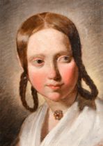 Attributed to Josef Manes (1820-1871) Czech. Bust Portrait of Young Girl, Oil on board, with