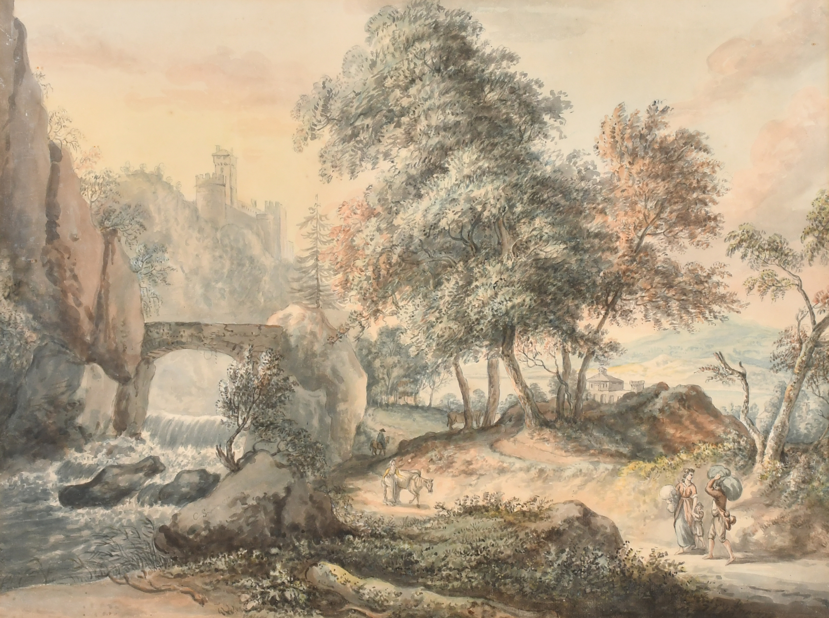 C Stapleton (18th-19th Century) British. "A Hilly Landscape", Watercolour, Signed and dated 1790,