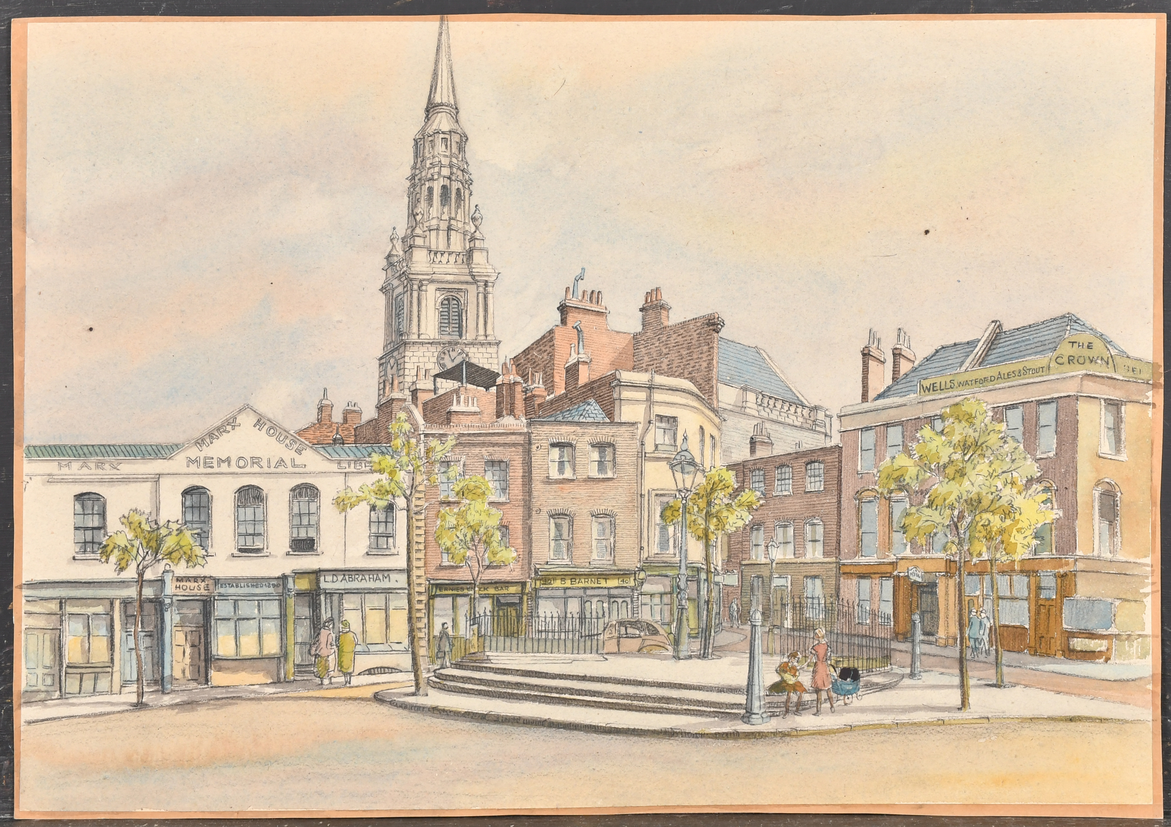Francis Ives Naylor (1892-1982) British. "Clerkenwell Green, London", Watercolour and ink, Inscribed - Image 2 of 4