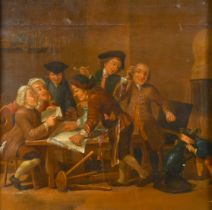 18th Century Northern European School. Figures in an Interior Studying a Document, Oil on extended