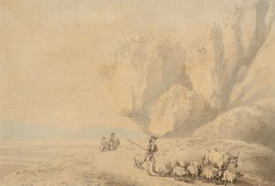 Follower of Alexander Cozens (1717-1786) British. A Herdsman Passing the Rocks, Watercolour,