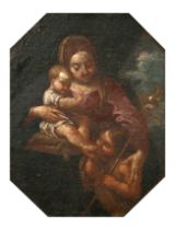 18th Century Italian School. Madonna and Child with St John the Baptist, Oil on canvas laid down,