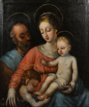 17th Century Cremonese School. The Holy Family, Oil on canvas, unframed 31" x 28.25" (78.7 x 71.7cm)