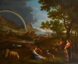 Circle of Joseph Koch (1768-1839) Austrian. Figures in a Landscape with a Rainbow, Oil on canvas,