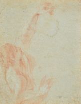18th Century Italian School. A Figure Study, Sanguine, Indistinctly inscribed in pencil, with a