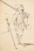 Late 18th Century English School. A Cavalier, Ink, unframed 8.5" x 5.25" (21.6 x 13.3cm)