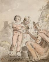 Attributed to Paul Sandby (1731-1809) British. Children Buying a Woman's Wares, Watercolour and ink,