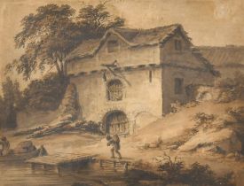 Joseph Barber (1758-1811) British. A Riverside Cottage, Watercolour, Inscribed on a label verso,