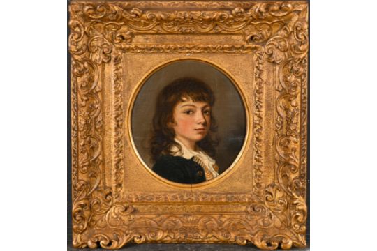 Circle of John Singleton Copley (1738-1815) British. Head Study of a Young Boy, Oil on canvas laid - Image 1 of 4