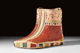EGYPTIAN CARTONNAGE FOOT COVERING WITH ANUBIS
