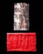 BABYLONIAN BLACK AND WHITE STONE CYLINDER SEAL