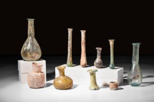 COLLECTION OF 10 ROMAN GLASS BOTTLES