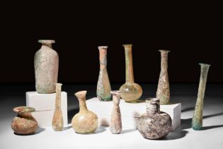 COLLECTION OF 10 ROMAN GLASS BOTTLES