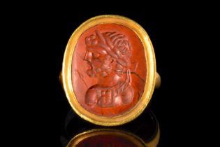 ROMAN GOLD RING WITH RED JASPER INTAGLIO OF CARACALLA