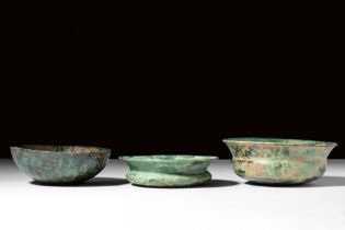 GROUP OF THREE ETRUSCAN BRONZE VESSELS