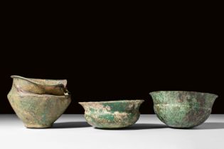 GROUP OF THREE ETRUSCAN BRONZE VESSELS