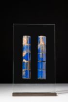 TEN EGYPTIAN LAPIS LAZULI HALF CYLINDER INLAYS