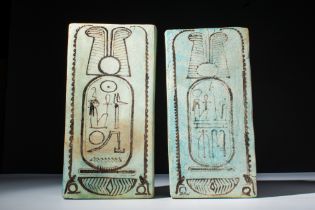 TWO LARGE EGYPTIAN FAIENCE FOUNDATION TILES