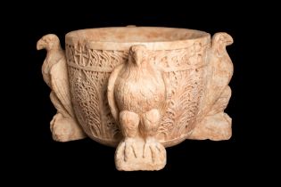 BYZANTINE MILITARY MARBLE BASIN WITH EAGLES AND CROSSES