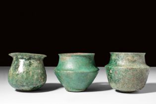 GROUP OF THREE ETRUSCAN BRONZE VESSELS
