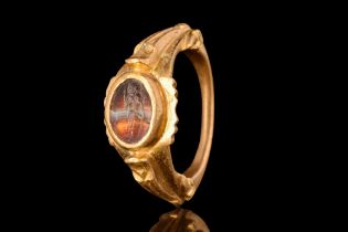 ROMAN INTAGLIO WITH MARS IN GOLD RING