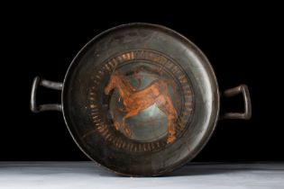 ATTIC BLACK GLAZED KYLIX WITH A HORSE - TL TESTED