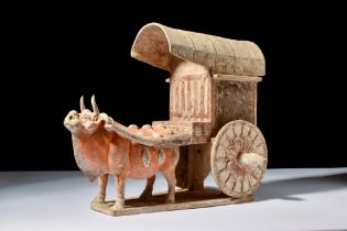 NORTHERN WEI DYNASTY TERRACOTTA MODEL OF AN OX AND CART - TL TESTED