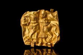 GRECO-BACTRIAN GOLD PLAQUE WITH A HORSERIDER