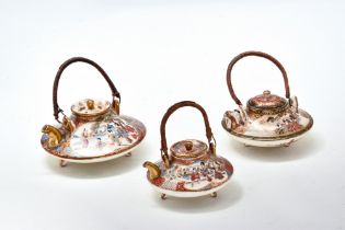 SET OF JAPANESE SATSUMA TEAPOTS