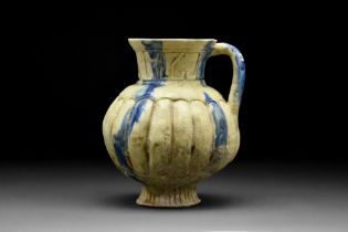 KASHAN JAR WITH ELONGATED KUFIC AND BLUE STRIPES