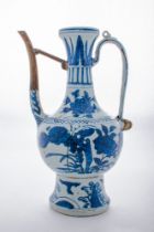 CHINESE BLUE AND WHITE PORCELAIN EWER WITH METAL SPOUT