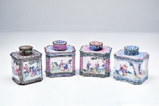 COLLECTION OF CHINESE CANTON ENAMEL TEA CADDYS