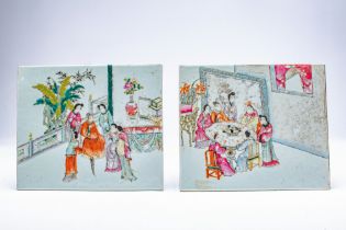 PAIR OF CHINESE FAMILLE ROSE PLAQUES WITH FIGURES