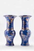 PAIR OF CHINESE GILDED POWDER-BLUE YENYEN VASES