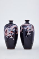 PAIR OF SMALL JAPANESE CLOISONNÉ ENAMEL DRAGON VASES