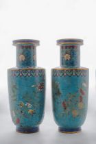 PAIR OF CHINESE CLOISONNÉ ENAMEL ROULEAU VASES