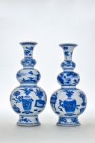 PAIR OF CHINESE BLUE AND WHITE TRIPLE GOURD VASES