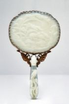 CHINESE CARVED JADE MIRROR MOUNTED ON BRONZE