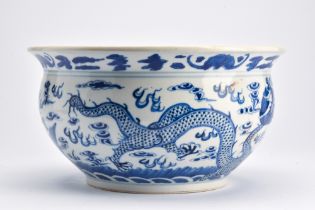 CHINESE BLUE AND WHITE PORCELAIN BOWL WITH FIVE-CLAWED DRAGON MOTIF