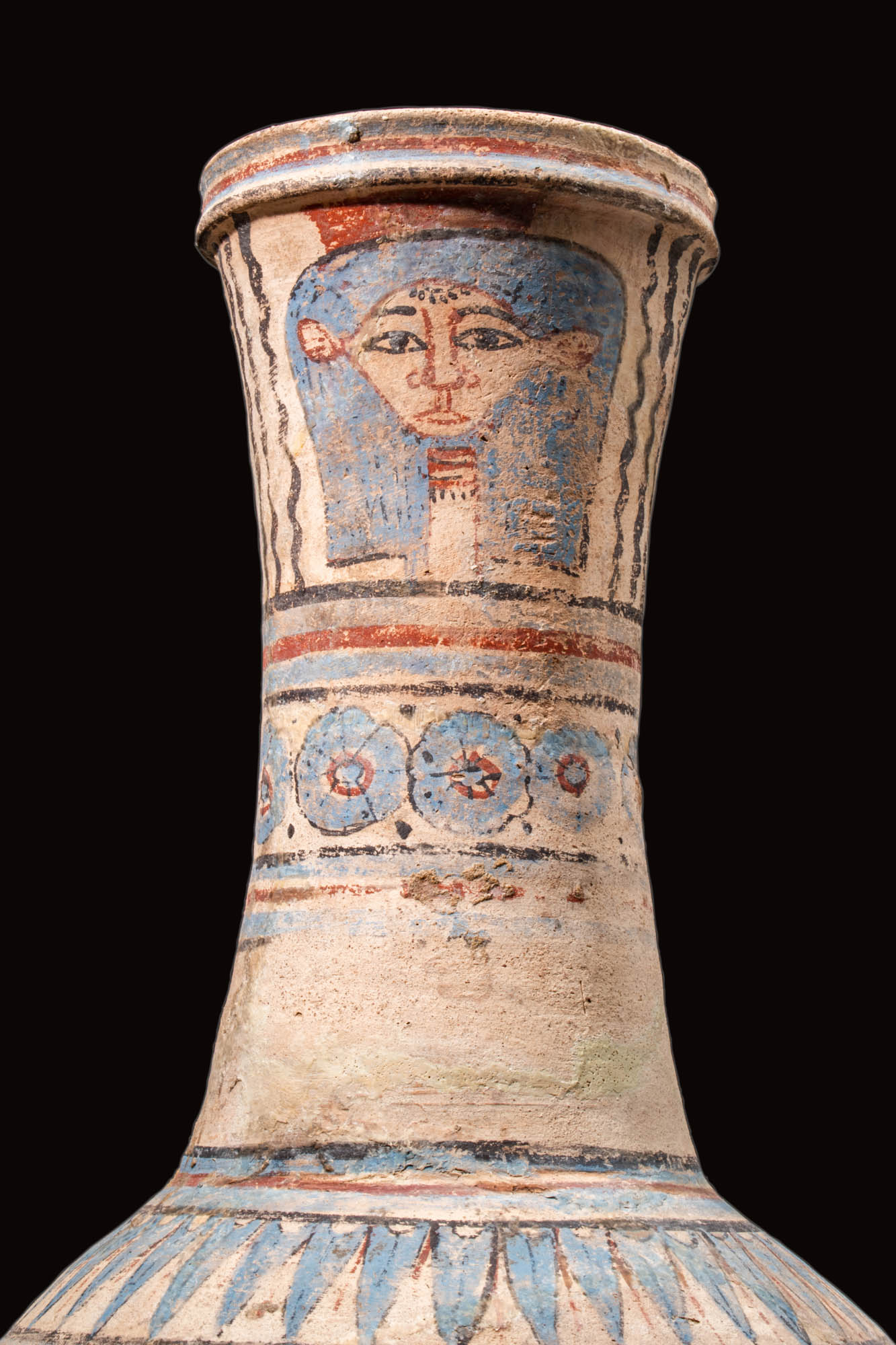 EGYPTIAN NEW KINGDOM COBALT BLUE PAINTED JAR DEPICTING HEAD OF A PHARAOH - Image 8 of 8