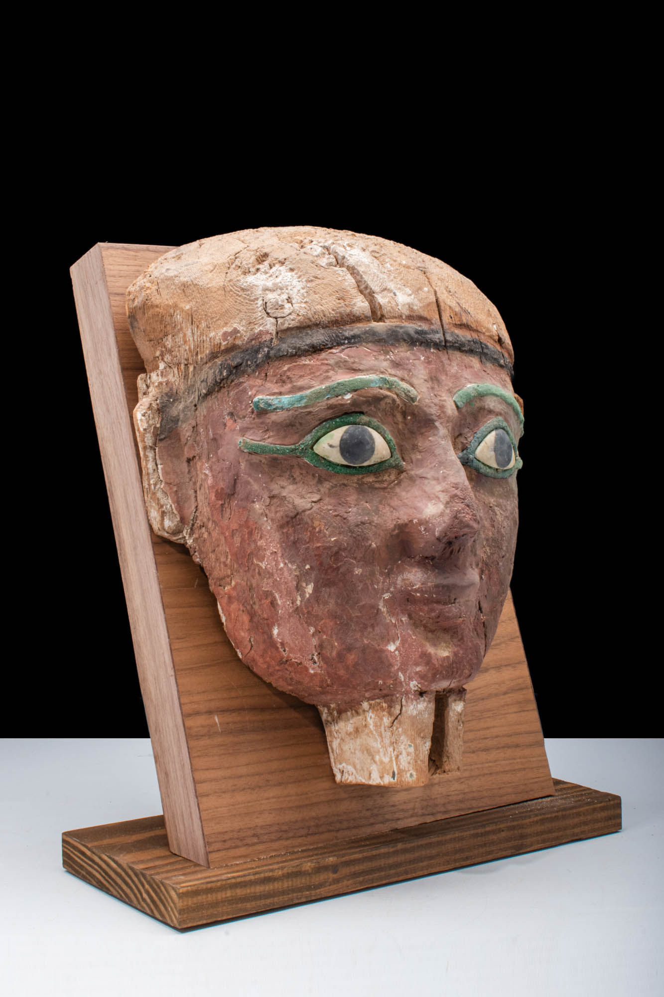 EGYPTIAN SARCOPHAGUS WOODEN MASK WITH INLAID EYES - Image 3 of 5