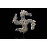 ROMAN BRONZE SWASTIKA HORSE HEAD BROOCH