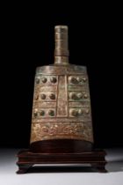 CHINESE BRONZE BELL DECORATED WITH ABSTRACT PHOENIX