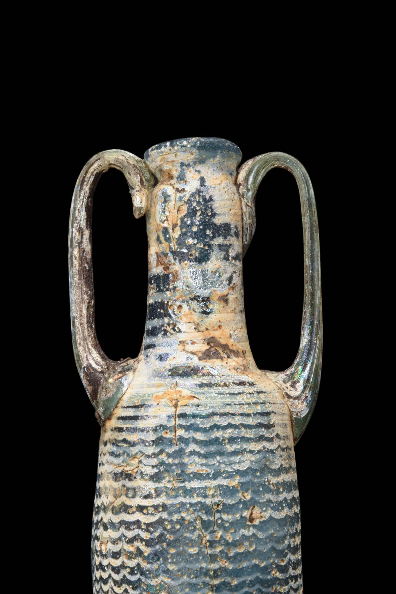 PHOENICIAN CORE-FORMED BLUE GLASS AMPHORISKOS - Image 3 of 6